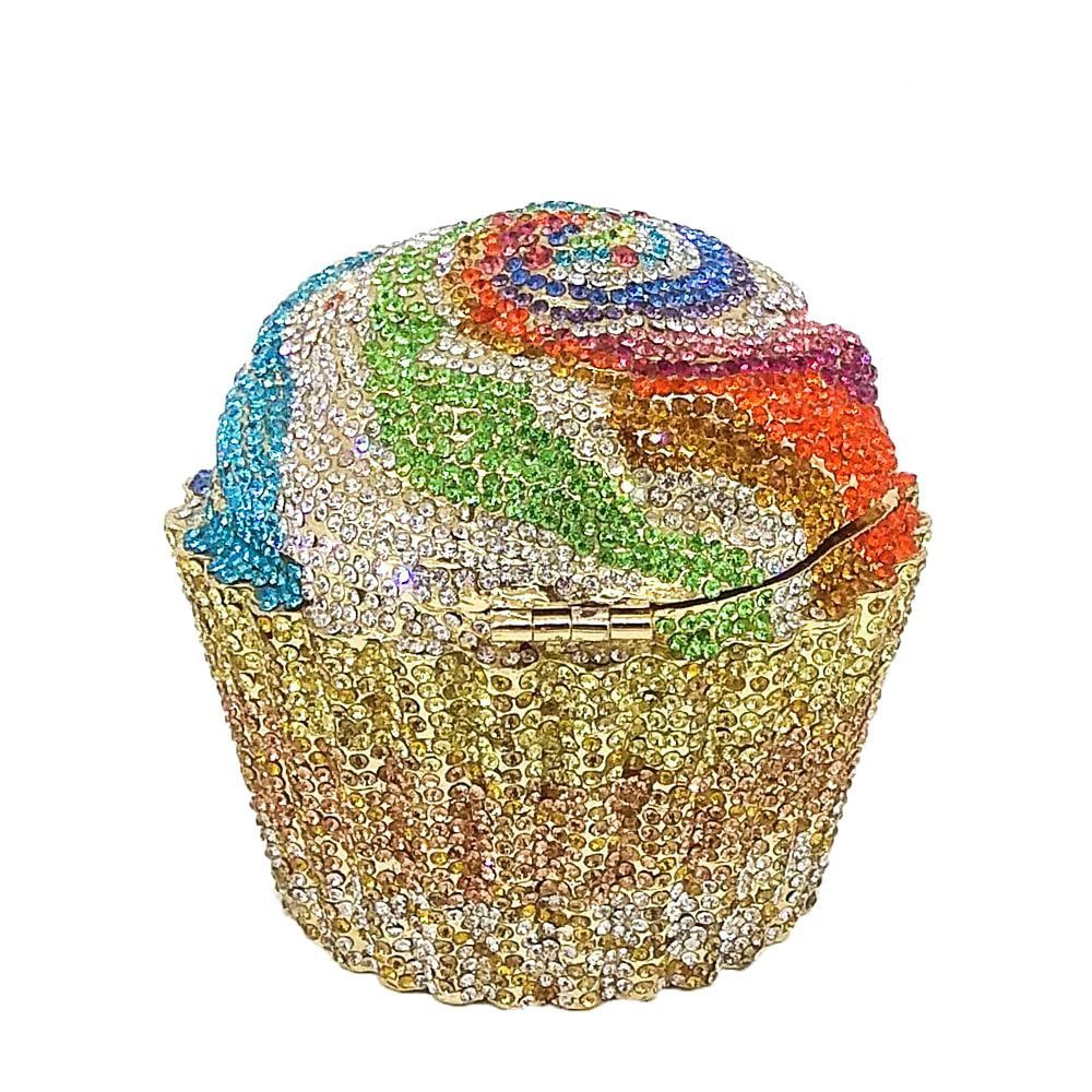 Novelty Cupcake Minaudiere Handbags Evening Bag Party Crystal Clutch :3